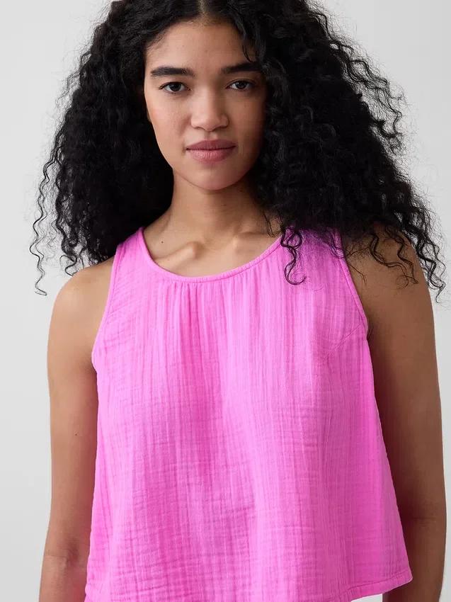 Cotton Gauze Racer Shell Tank Top