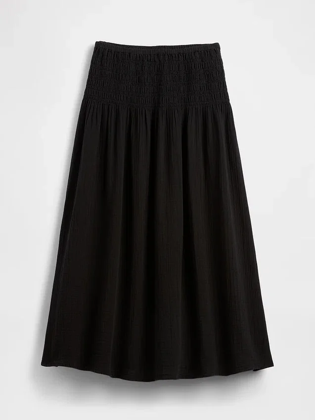 Cotton Gauze Smocked-Waist Maxi Skirt