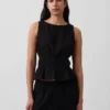 Cotton Gauze Smocked-Waist Peplum Top