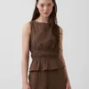 Cotton Gauze Smocked-Waist Peplum Top