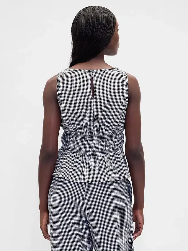 Cotton Gauze Smocked-Waist Peplum Top