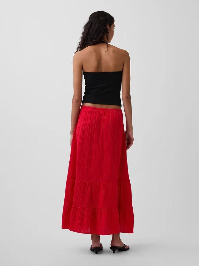 Cotton Gauze Tiered Easy Maxi Skirt