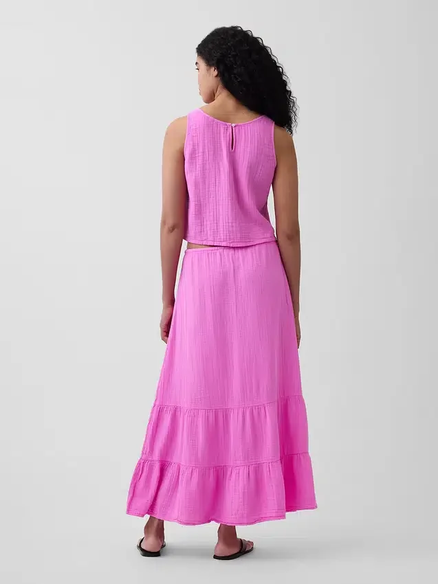 Cotton Gauze Tiered Easy Maxi Skirt