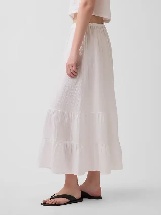 Cotton Gauze Tiered Easy Maxi Skirt