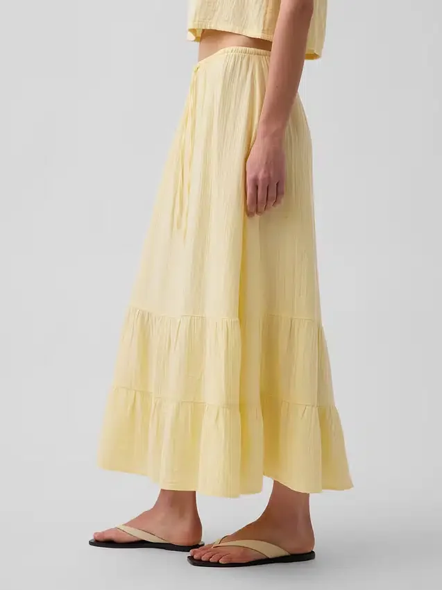 Cotton Gauze Tiered Easy Maxi Skirt