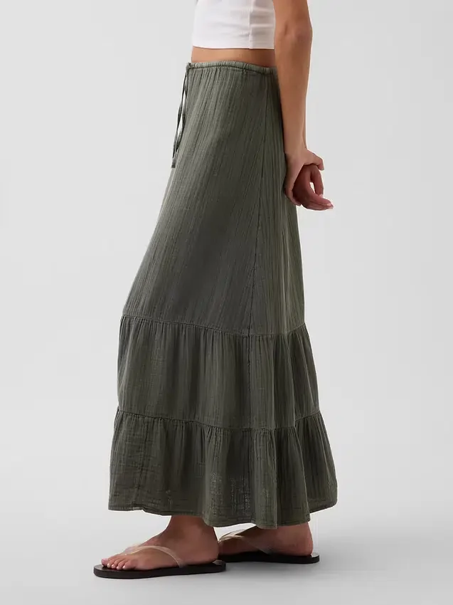 Cotton Gauze Tiered Easy Maxi Skirt