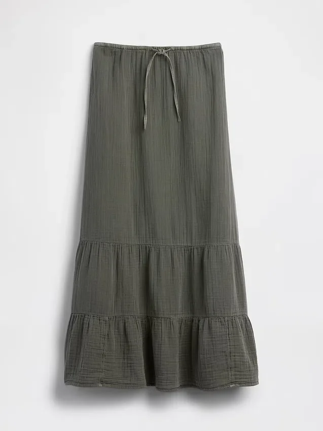 Cotton Gauze Tiered Easy Maxi Skirt