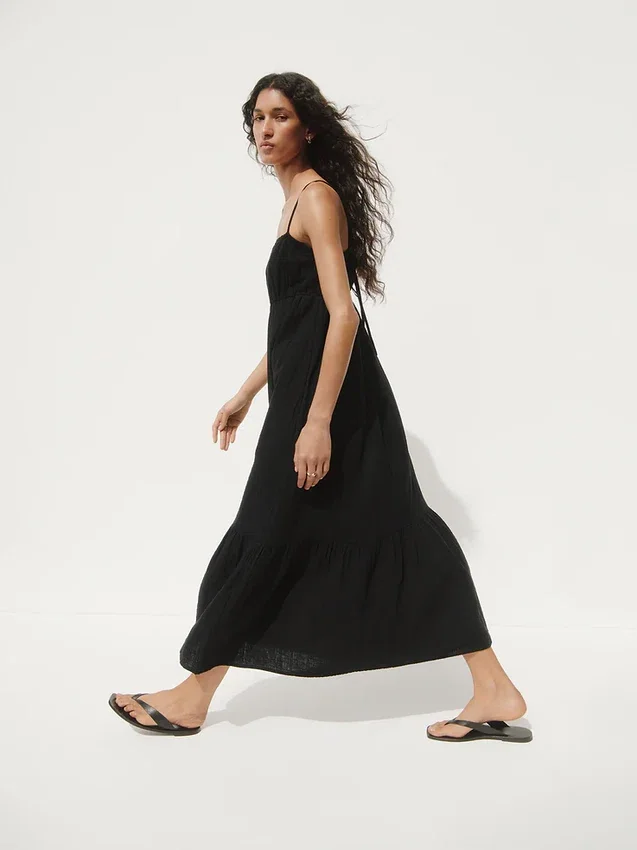 Cotton Gauze Tiered Empire Waist Dress
