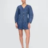 Denim Barrel-Sleeve Mini Dress