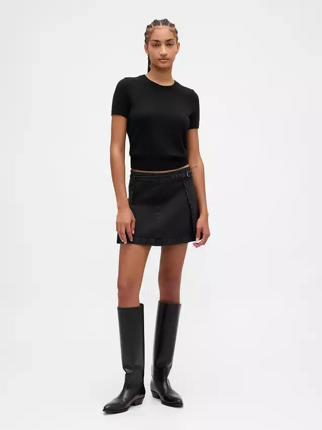 Denim Belted Mini Skirt