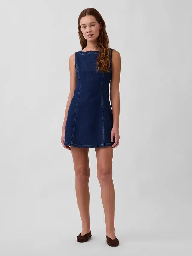 Denim Boatneck Mini Dress