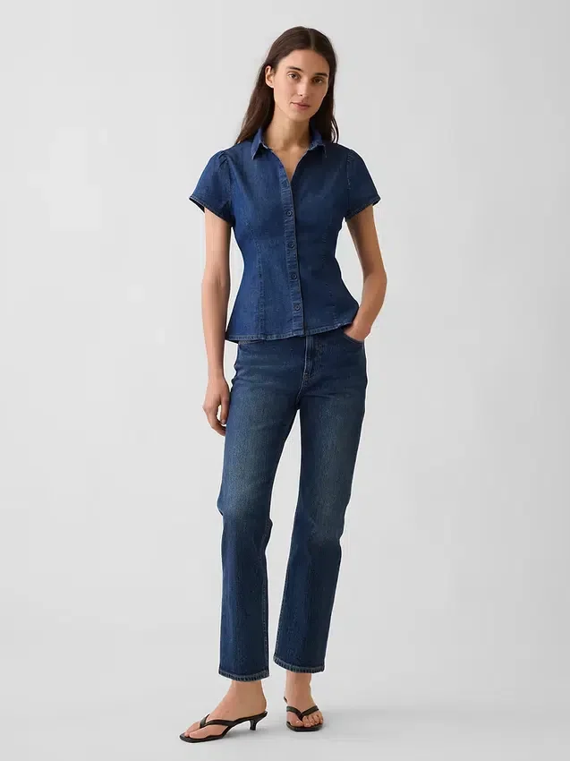 Denim Cap-Sleeve Shirt