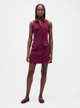 Denim Collared Shift Mini Dress