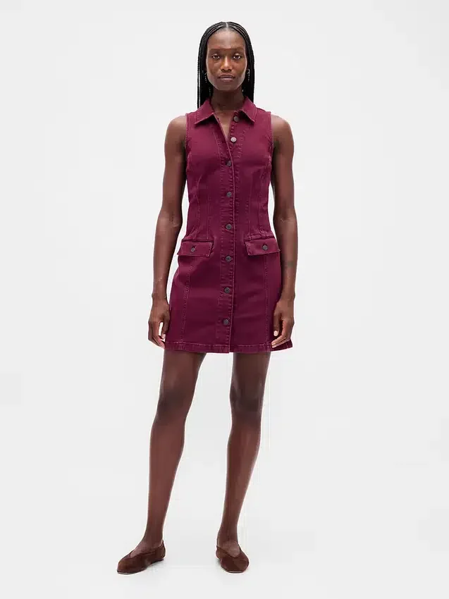 Denim Collared Shift Mini Dress