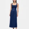 Denim Drop-Waist Corset Midi Dress
