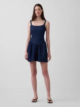 Denim Drop-Waist Mini Dress