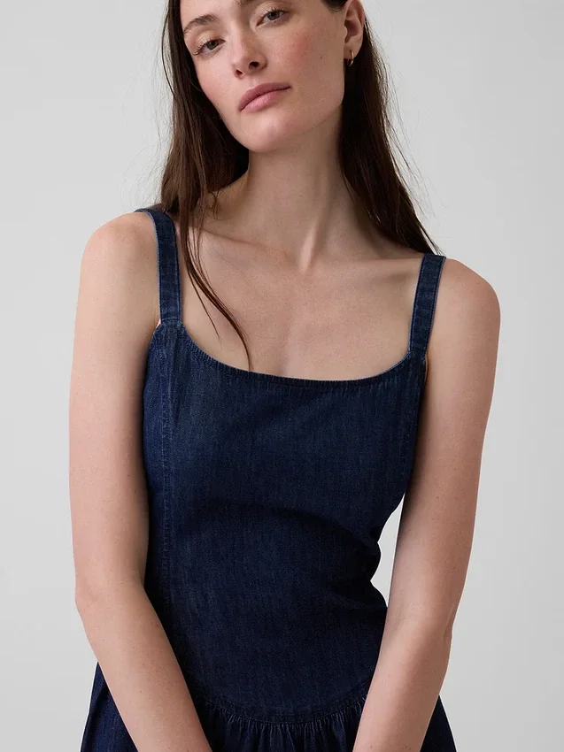 Denim Drop-Waist Mini Dress