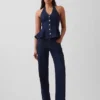 Denim Fitted Halter Peplum Top