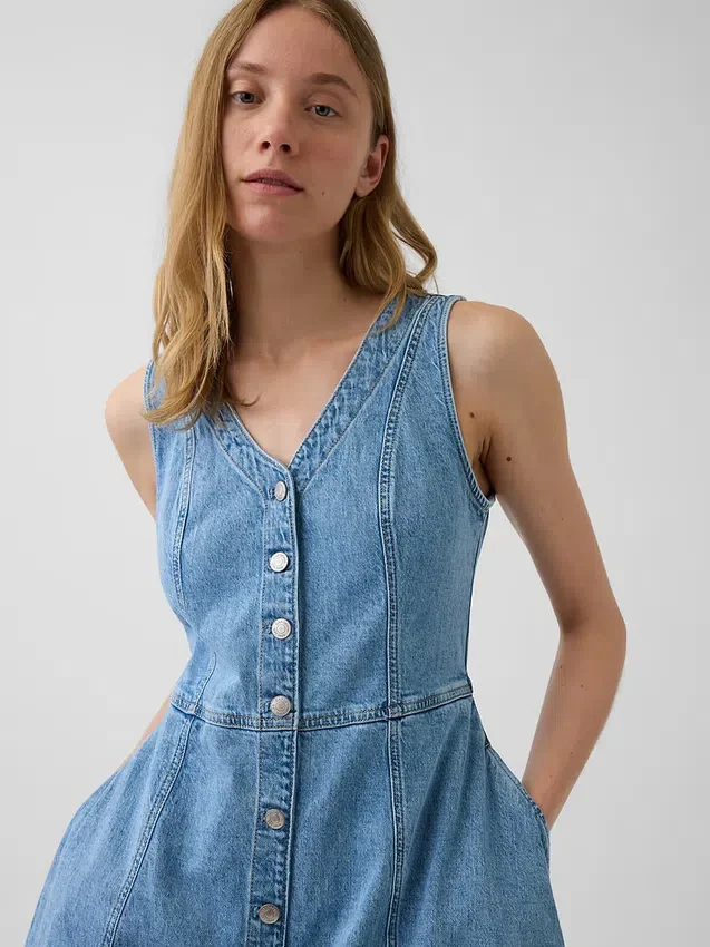 Denim Handkerchief Midi Dress