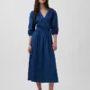 Denim Pieced-Waist Midi Dress