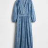 Denim Pieced-Waist Midi Dress