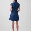 Denim Pleated Mini Shirtdress