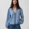 Denim Puff-Sleeve Top