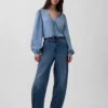 Denim Puff-Sleeve Top