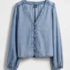 Denim Puff-Sleeve Top