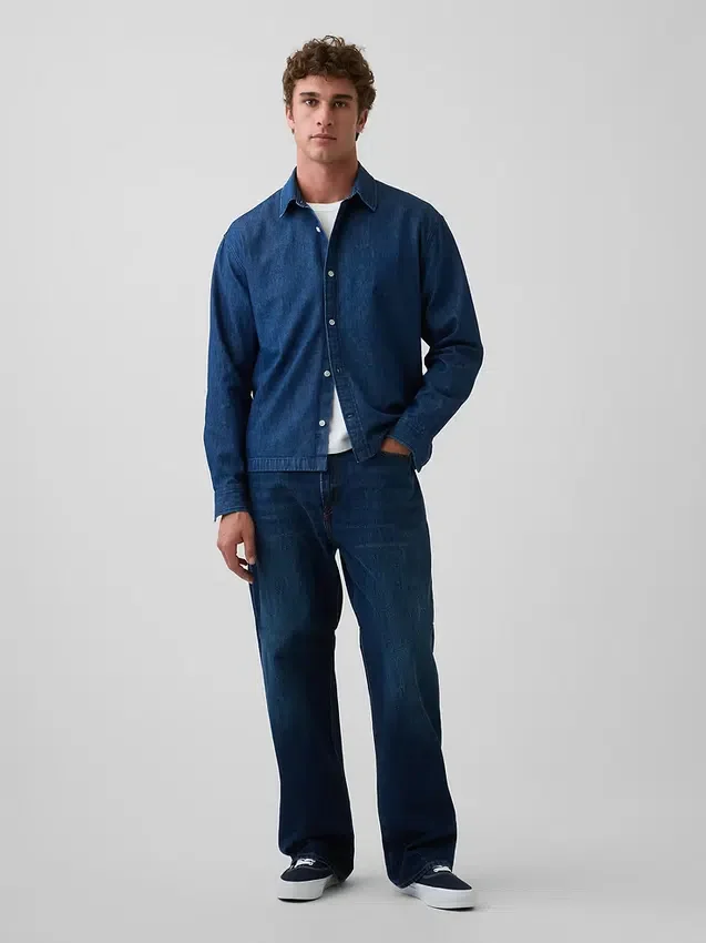 Denim Relaxed Straight-Hem Shirt