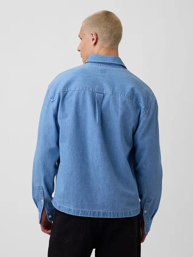 Denim Relaxed Straight-Hem Shirt