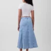 Denim Seamed Button-Front Maxi Skirt