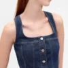 Denim Seamed Button-Front Mini Dress