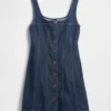 Denim Seamed Button-Front Mini Dress