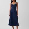 Denim Seamed Corset Maxi Dress