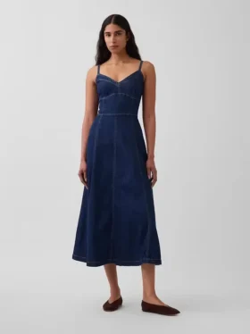 Denim Seamed Corset Maxi Dress