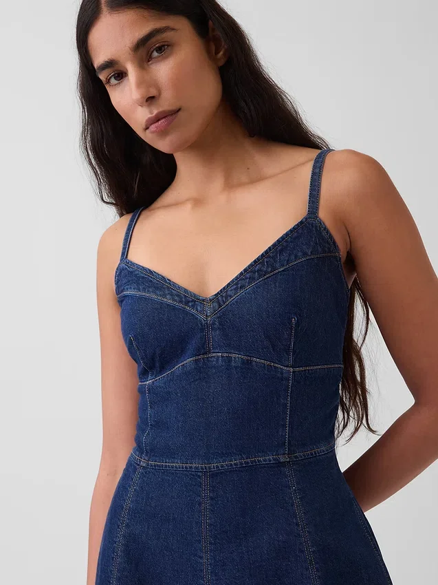 Denim Seamed Corset Maxi Dress