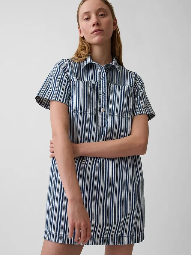 Denim Stripe Popover Mini Dress