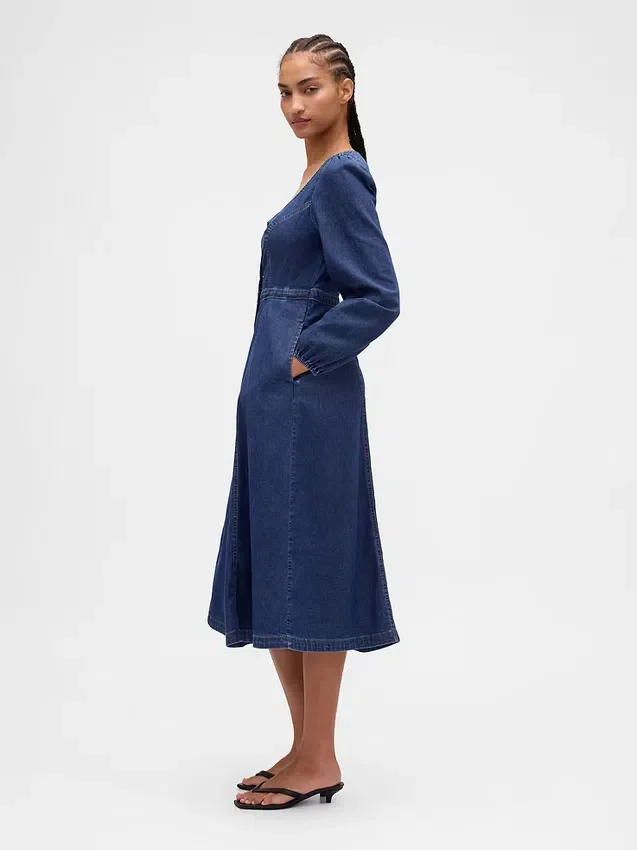 Denim Sweetheart Midi Dress