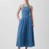 Denim Tie-Back Halter Maxi Dress