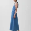 Denim Tie-Back Halter Maxi Dress