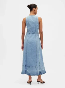 Denim Tie-Belt Button-Front Maxi Dress