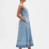 Denim Tie-Belt Button-Front Maxi Dress