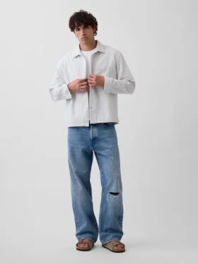 Dobby Stripe Relaxed Straight-Hem Shirt