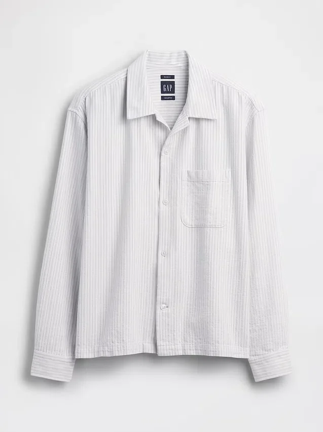 Dobby Stripe Relaxed Straight-Hem Shirt