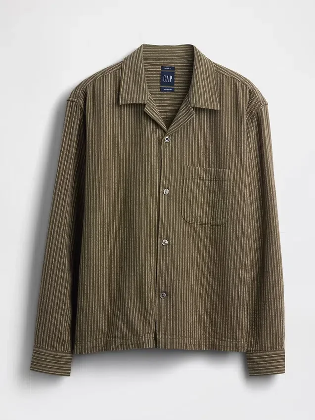 Dobby Stripe Relaxed Straight-Hem Shirt