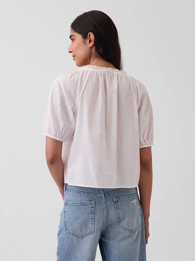 Elbow-Sleeve Crop Pintuck Top