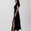 Embroidered Puff-Sleeve Maxi Dress