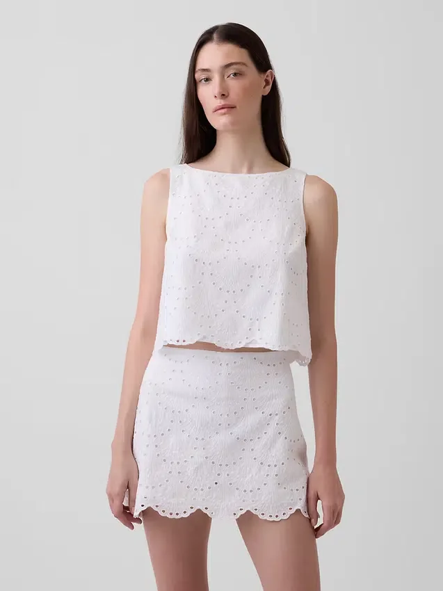Eyelet Crop Shell Tank Top