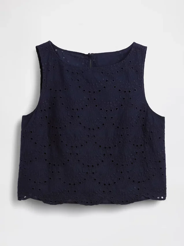 Eyelet Crop Shell Tank Top